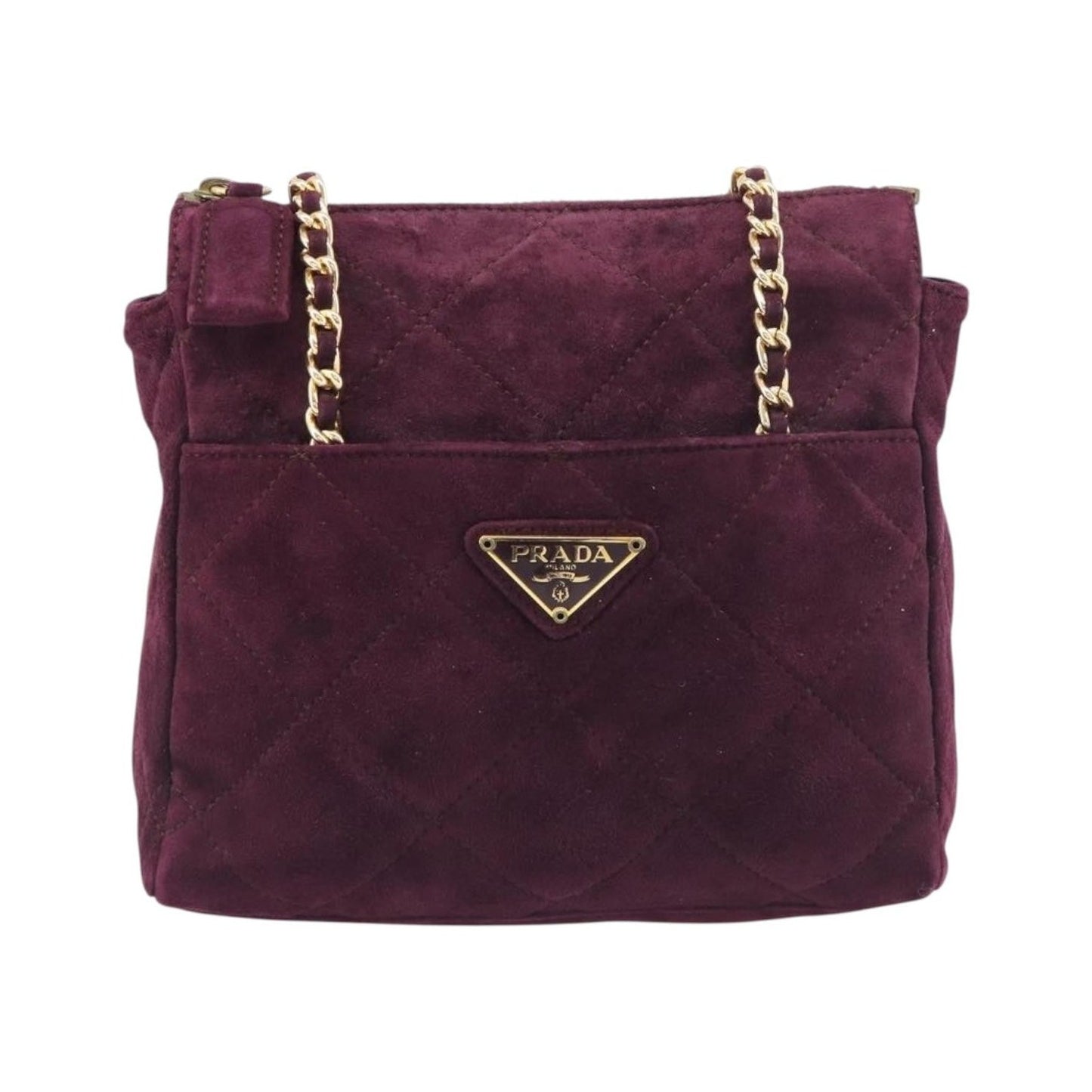 Prada Vintage Chain Flap Suede, Burgundy, Suede, Shoulder Bag