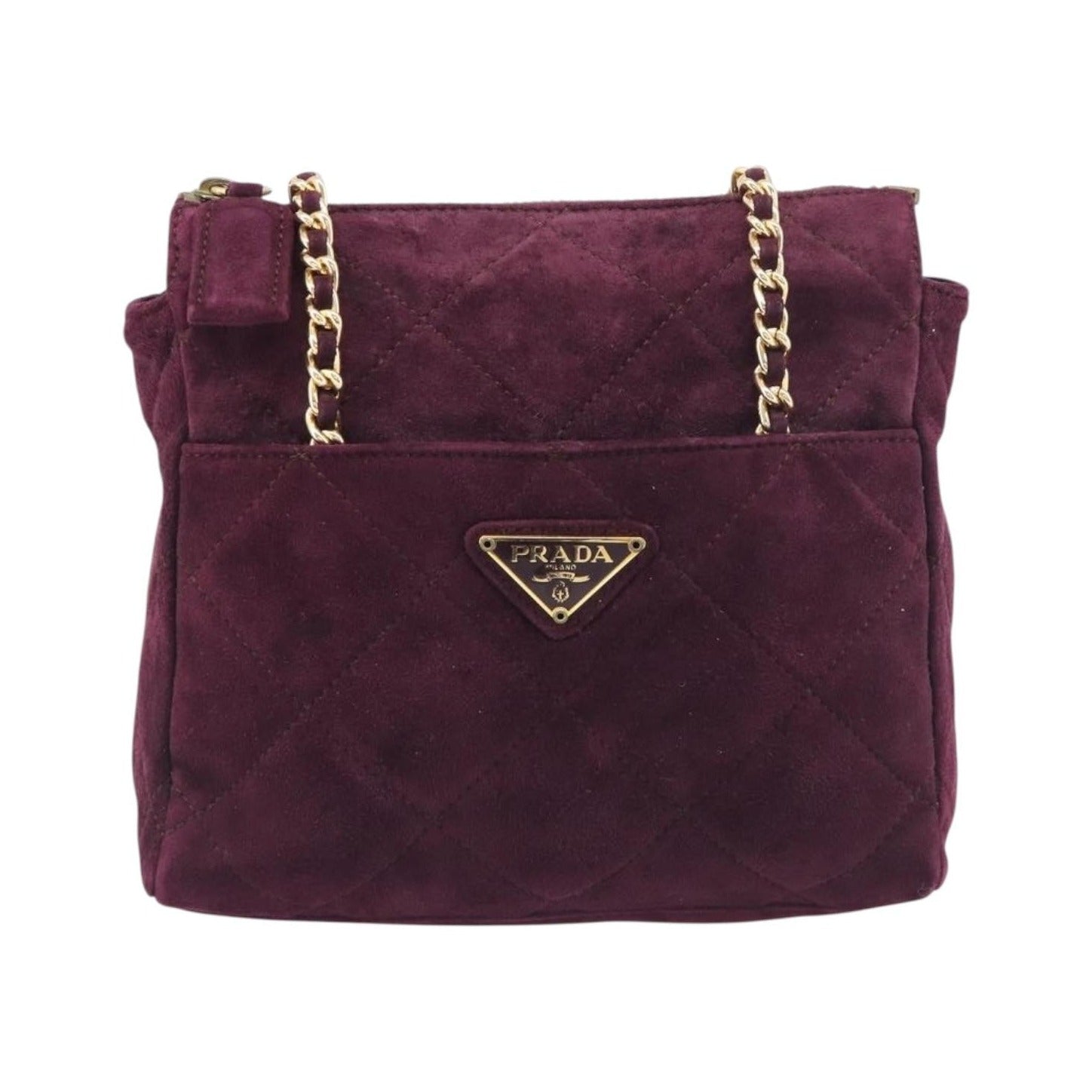 Prada Vintage Chain Flap Suede, Burgundy, Suede, Shoulder Bag