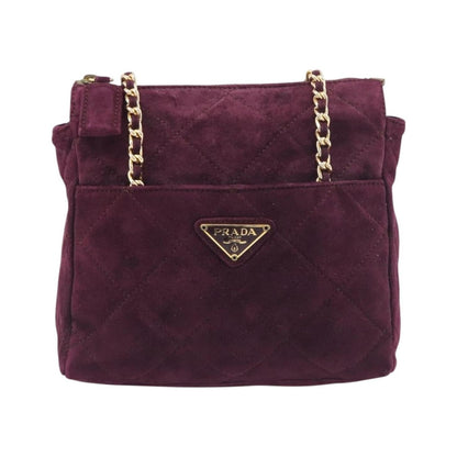Prada Vintage Chain Flap Suede, Burgundy, Suede, Shoulder Bag