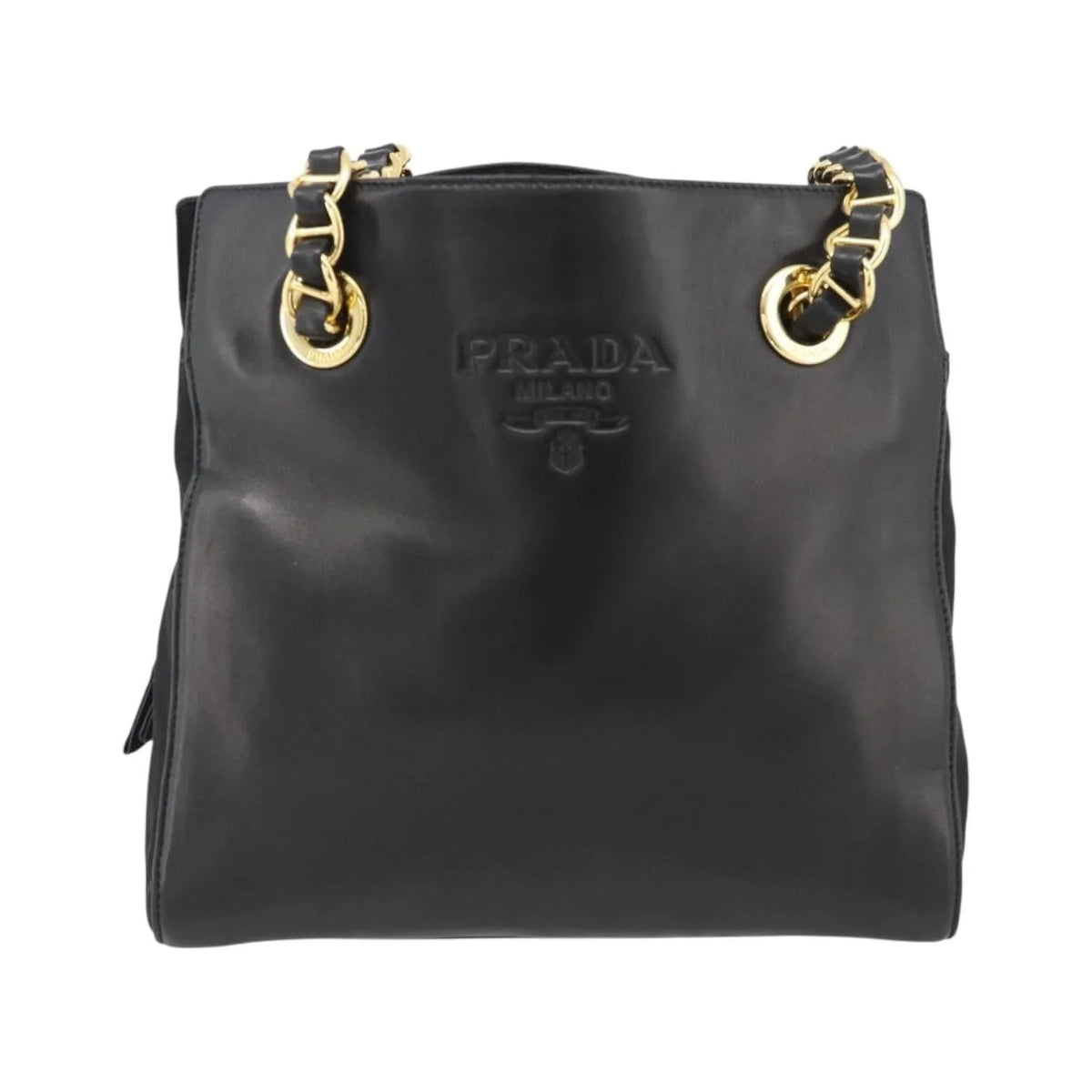 Prada Vintage Nappa Chain Tote Leather, Black, Leather, Shoulder Bag