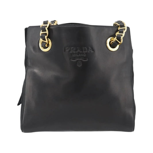 Prada Vintage Nappa Chain Tote Leather, Black, Leather, Shoulder Bag