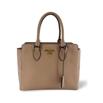 Prada Vintage Tote Leather, Beige, Leather, Tote Bag