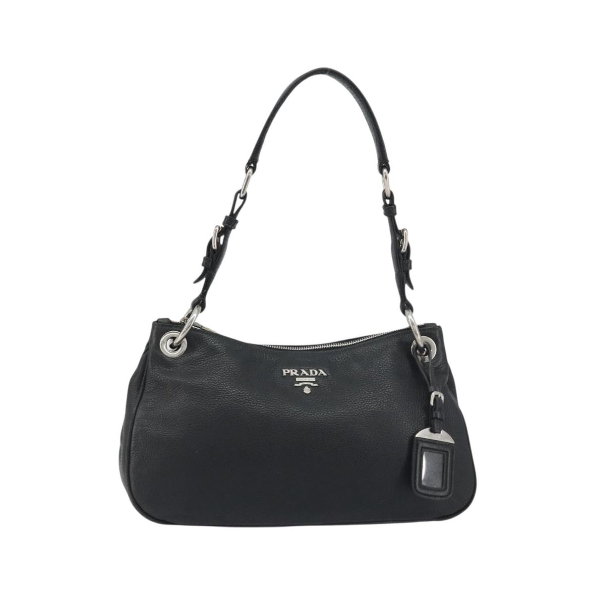 Prada Vitellino Mordo Hobo Leather, Black, Leather, Shoulder Bag