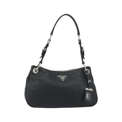 Prada Vitellino Mordo Hobo Leather, Black, Leather, Shoulder Bag