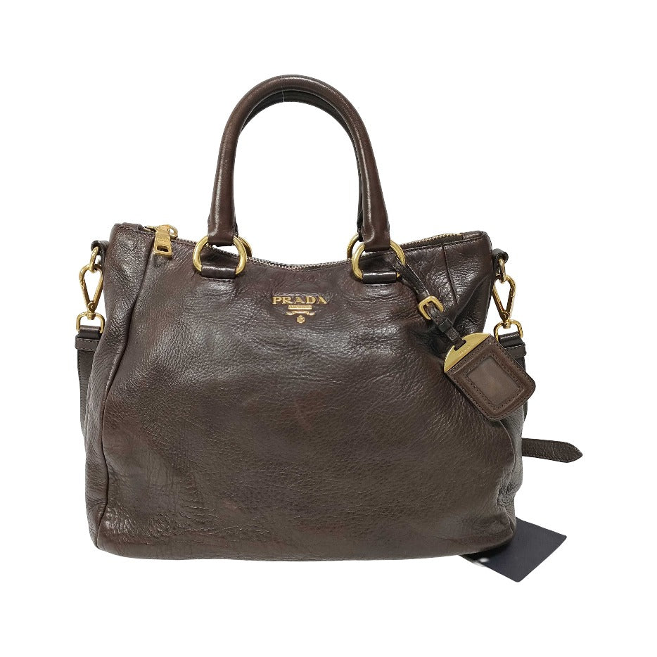 Prada Vitello Daino Convertible Tote Vitello Daino, Brown, Leather, Handbag