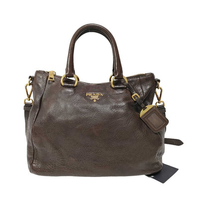 Prada Vitello Daino Convertible Tote Vitello Daino, Brown, Leather, Handbag