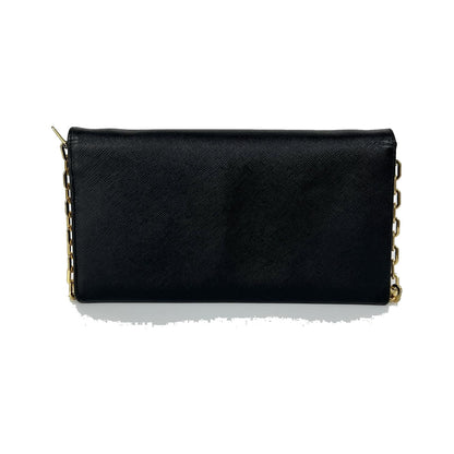 Prada Wallet on Chain Saffiano, Black, Leather, Shoulder Bag