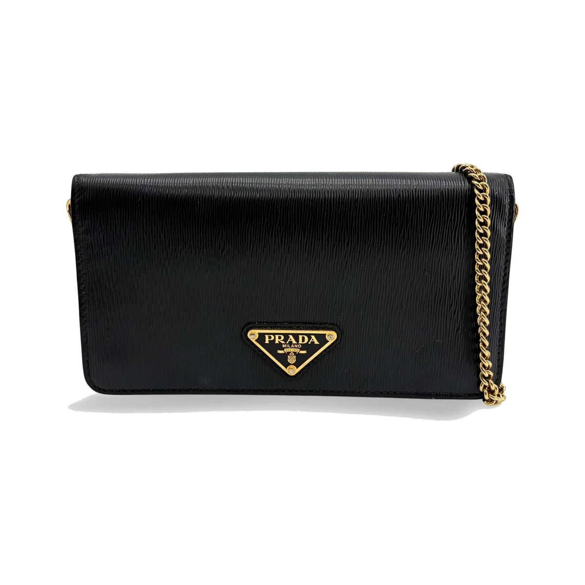 Prada Wallet on Chain Saffiano Leather, Black, Leather, Crossbody Bag
