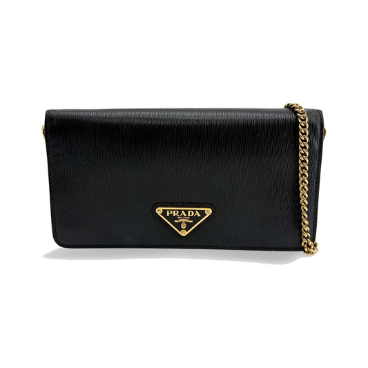 Prada Wallet on Chain Saffiano Leather, Black, Leather, Crossbody Bag