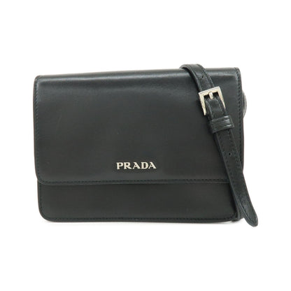 Prada Wallet on Strap City Calfskin, Black, Leather, Crossbody Bag