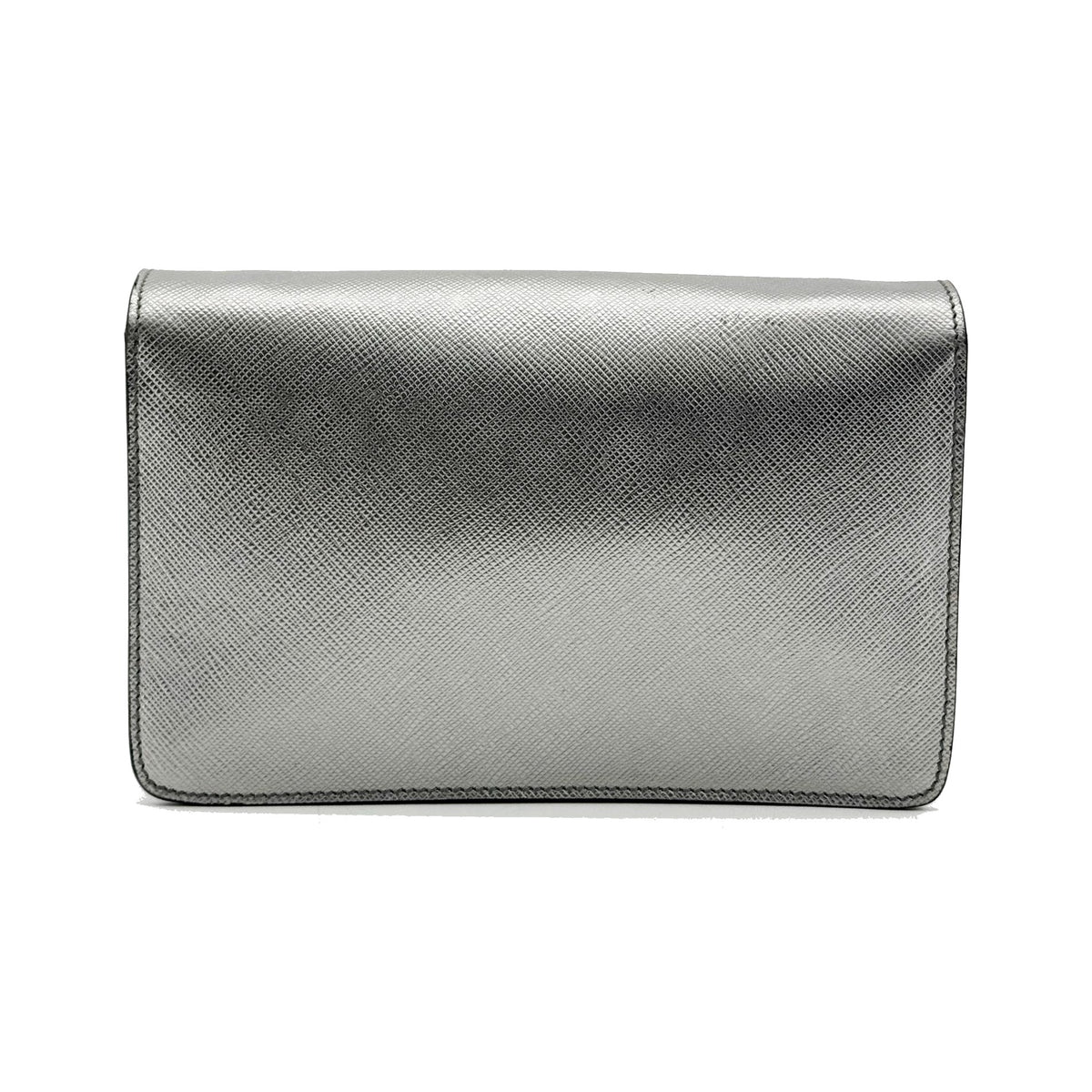 Prada Wallet on Strap Saffiano Leather, Silver, Leather, Crossbody Bag