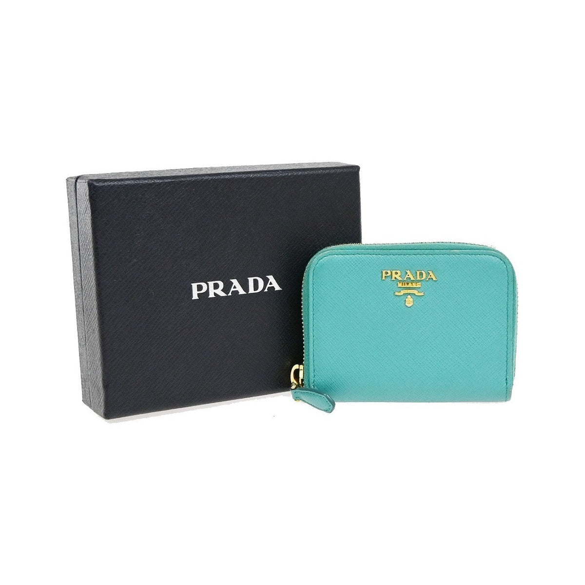 Prada Zip Around Saffiano Leather, Blue, Leather, Wallet