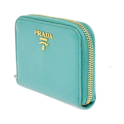 Prada Zip Around Saffiano Leather, Blue, Leather, Wallet