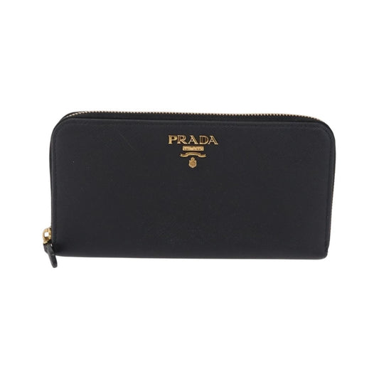 Prada Zip Around Tab Saffiano Leather, Black, Leather, Wallet