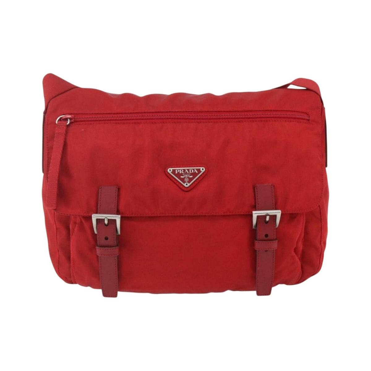 Prada Zip Buckle Messenger Bag Tessuto, Red, Nylon, Shoulder Bag