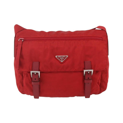 Prada Zip Buckle Messenger Bag Tessuto, Red, Nylon, Shoulder Bag