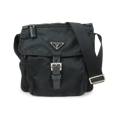 Prada Zip Buckle Messenger Tessuto, Black, Nylon, Handbag