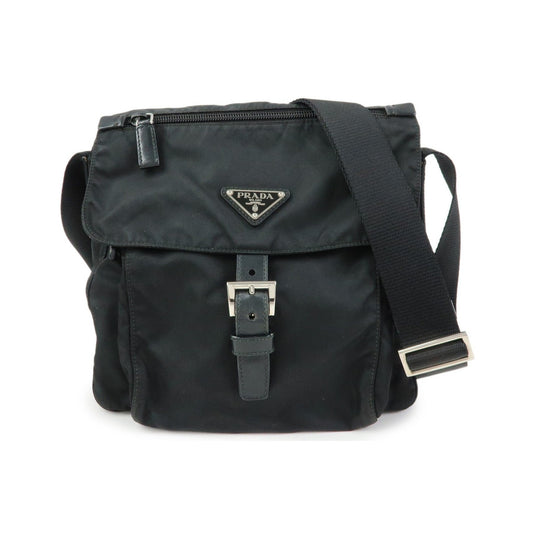 Prada Zip Buckle Messenger Tessuto, Black, Nylon, Handbag