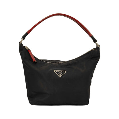 Prada Zip Hobo Nylon & Patent Leather, Black, Nylon, Shoulder Bag