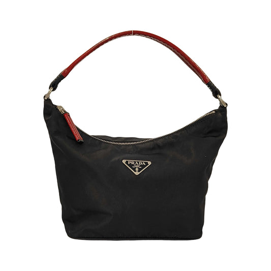 Prada Zip Hobo Nylon & Patent Leather, Black, Nylon, Shoulder Bag