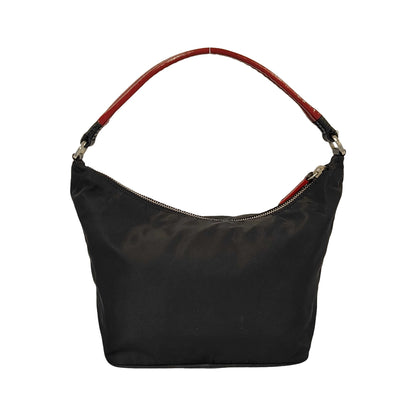 Prada Zip Hobo Nylon & Patent Leather, Black, Nylon, Shoulder Bag