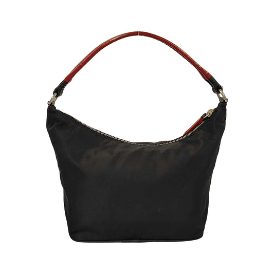 Prada Zip Hobo Nylon & Patent Leather, Black, Nylon, Shoulder Bag