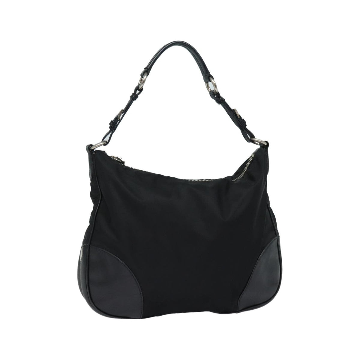 Prada Zip Hobo Tessuto with Leather, Black, Nylon, Shoulder Bag