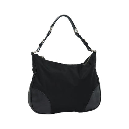 Prada Zip Hobo Tessuto with Leather, Black, Nylon, Shoulder Bag