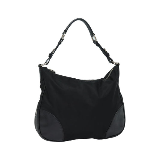 Prada Zip Hobo Tessuto with Leather, Black, Nylon, Shoulder Bag