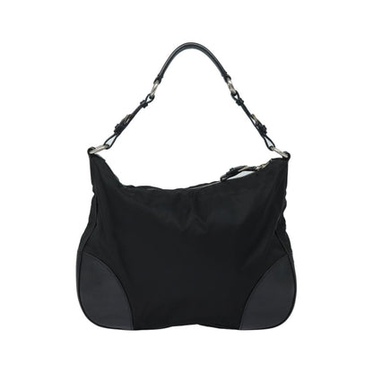 Prada Zip Hobo Tessuto with Leather, Black, Nylon, Shoulder Bag