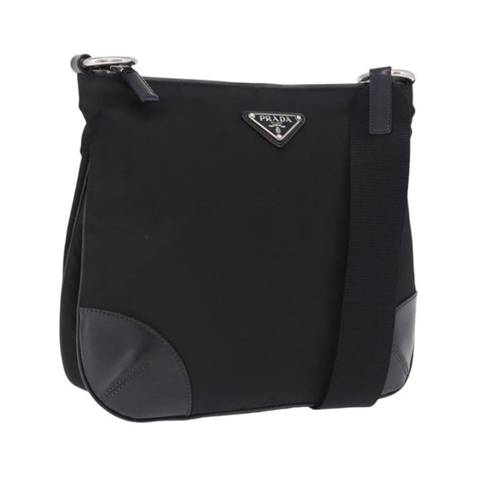 Prada Zip Messenger Tessuto with Leather, Black, Nylon, Handbag