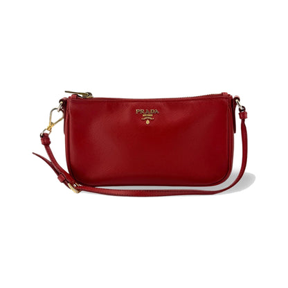 Prada Zip Saffiano Leather, Red, Leather, Shoulder Bag