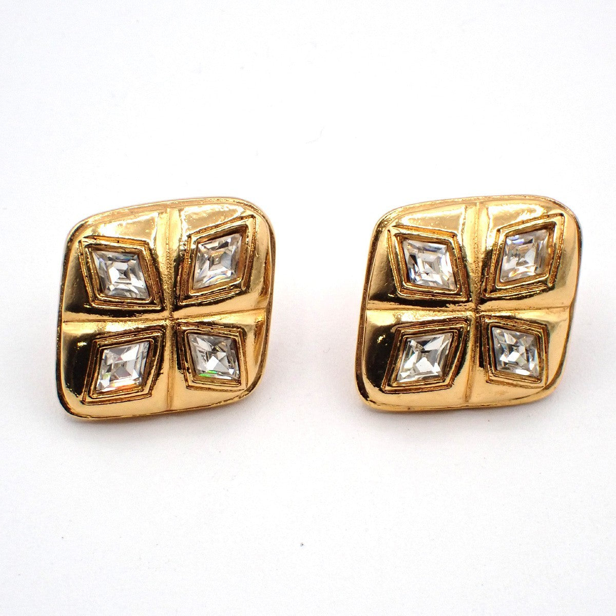 Chanel Vintage CC Diamond Shape Clips-On Earrings Gold-Plated, GOLD, GOLD_PLATED, Earrings