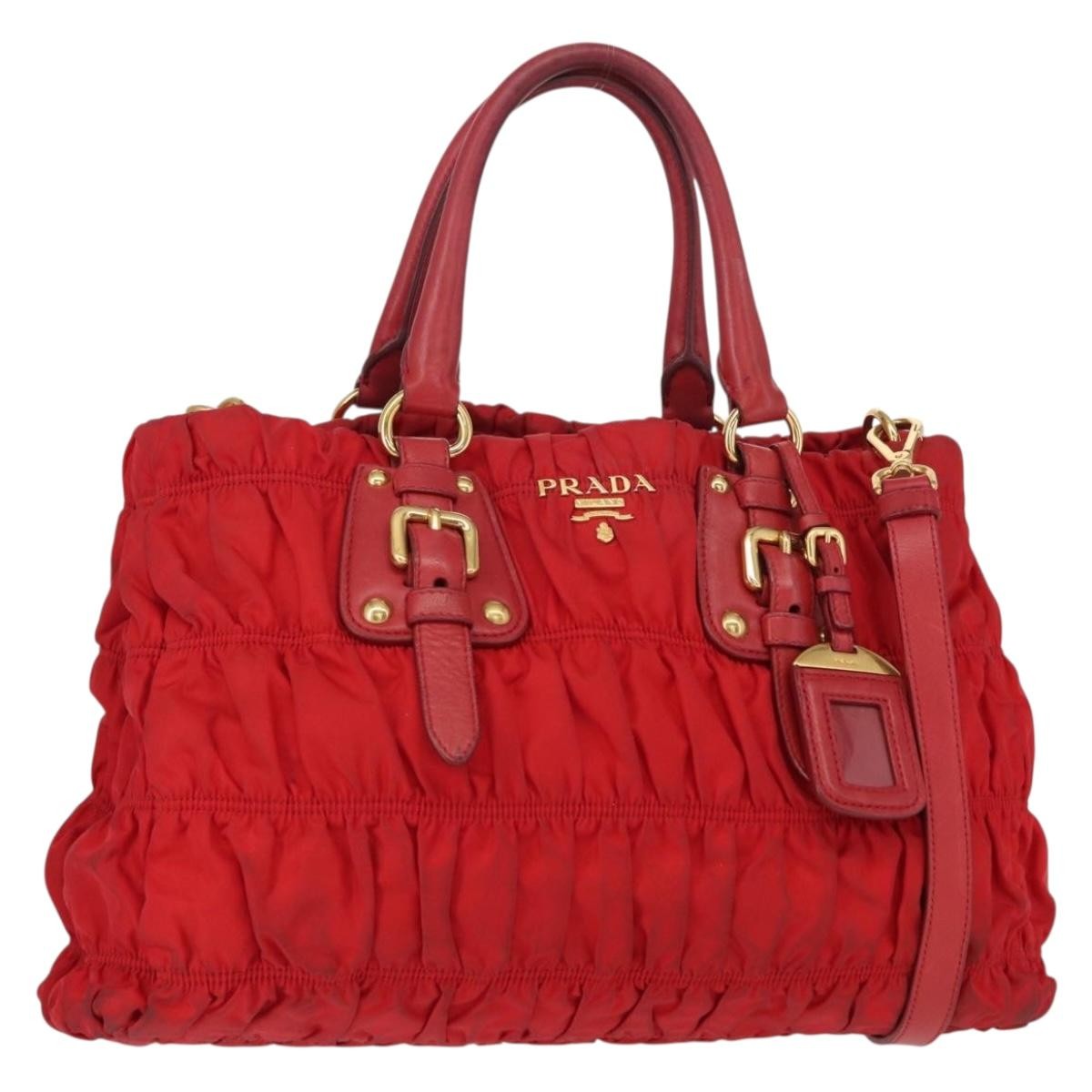 Prada Gaufre Convertible Tote Leather and Tessuto, RED, NYLON, Handbag