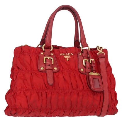 Prada Gaufre Convertible Tote Leather and Tessuto, RED, NYLON, Handbag
