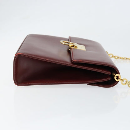 Salvatore Ferragamo Vintage Gancini Chain Shoulder Bag Leather, BURGUNDY, LEATHER, Shoulder bag