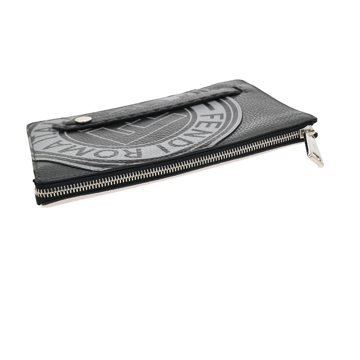 Fendi logo zip pouch FF Printed Leathear, GRAY, LEATHER, Clutche & pouche