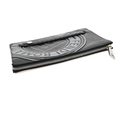 Fendi logo zip pouch FF Printed Leathear, GRAY, LEATHER, Clutche & pouche