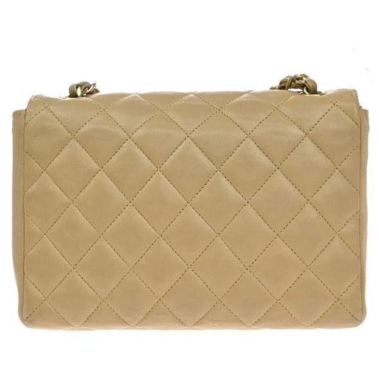 Chanel Vintage Envelope Flap Bag Quilted Lambskin, BEIGE, LEATHER, Clutche & pouche