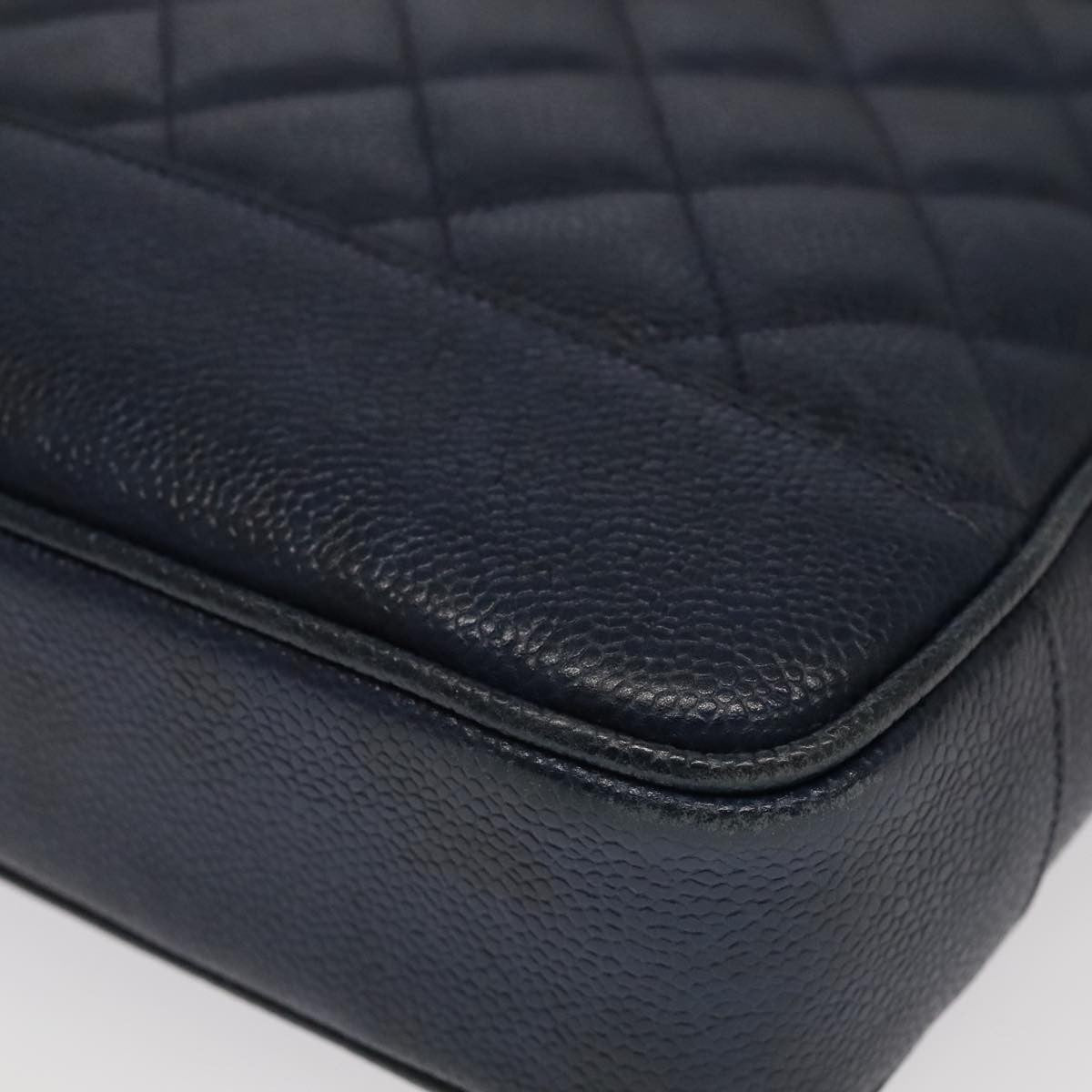 Chanel Vintage Stitched CC Shoulder Bag Caviar, NAVY, LEATHER, Shoulder bag