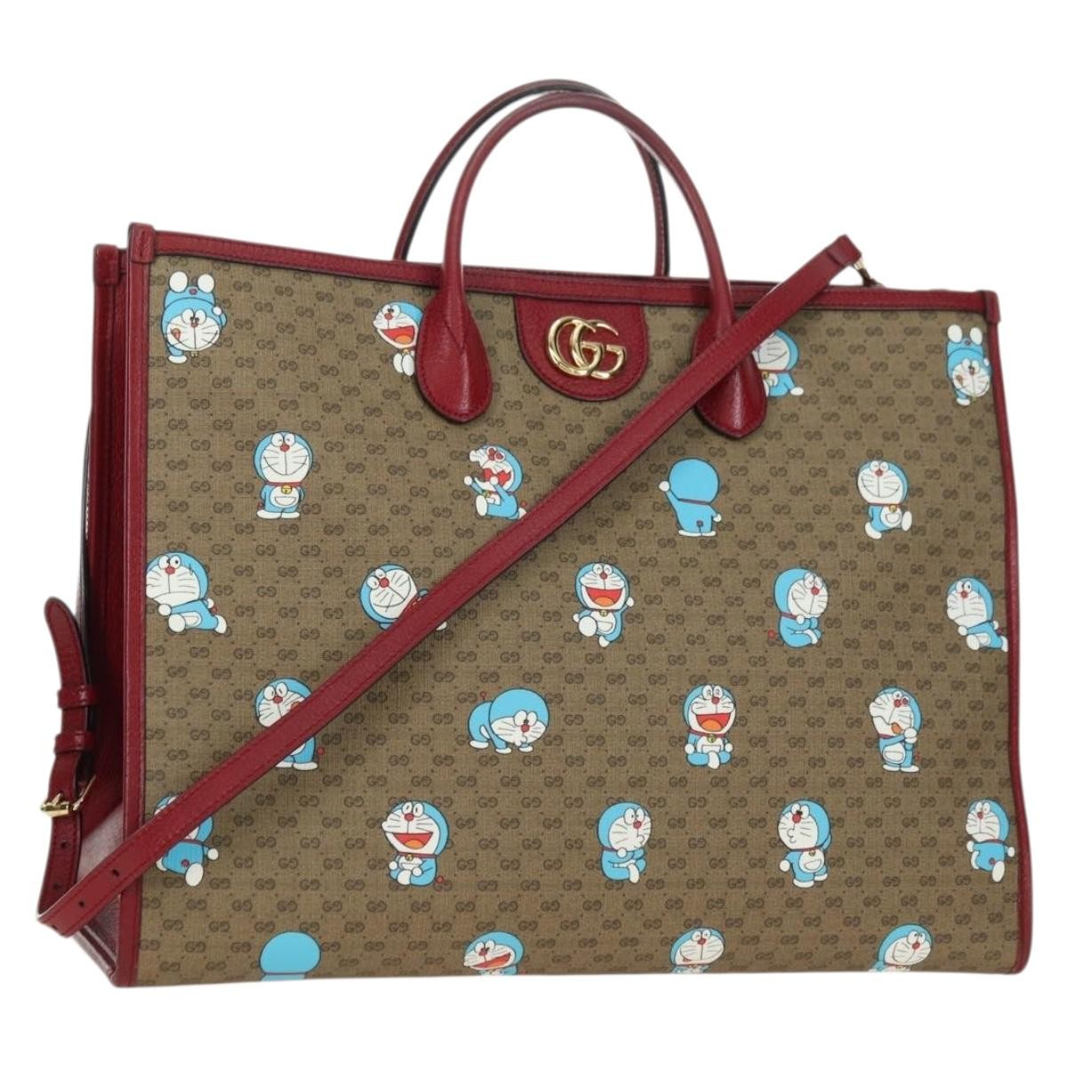 Gucci Doraemon Tote Printed Mini GG Coated Canvas, Beige, Canvas, Tote Bag