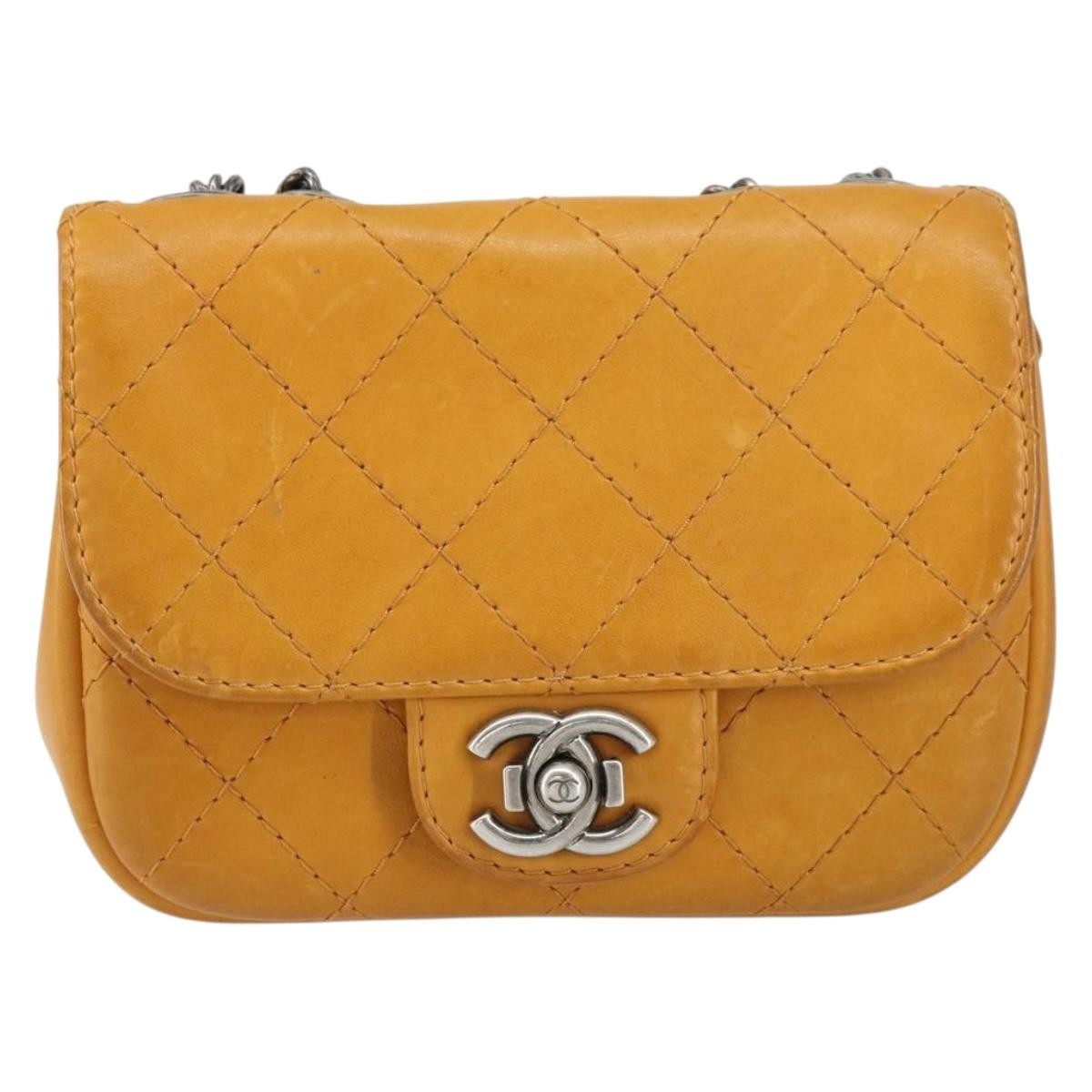 Chanel Chain Flap Bag Quilted Leather, ORANGE, LEATHER, Shoulder bag