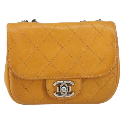 Chanel Chain Flap Bag Quilted Leather, ORANGE, LEATHER, Shoulder bag