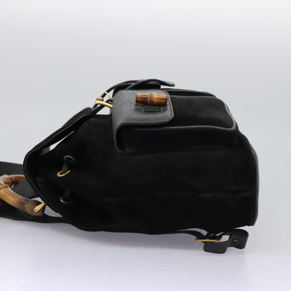 Gucci Vintage Bamboo Backpack Suede and Leather, Black, Suede, Backpack