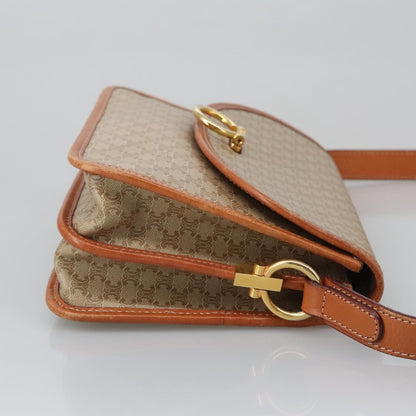 Celine Vintage Macadam Shoulder Bag Canvas and Leather, Beige, Canvas, Shoulder Bag