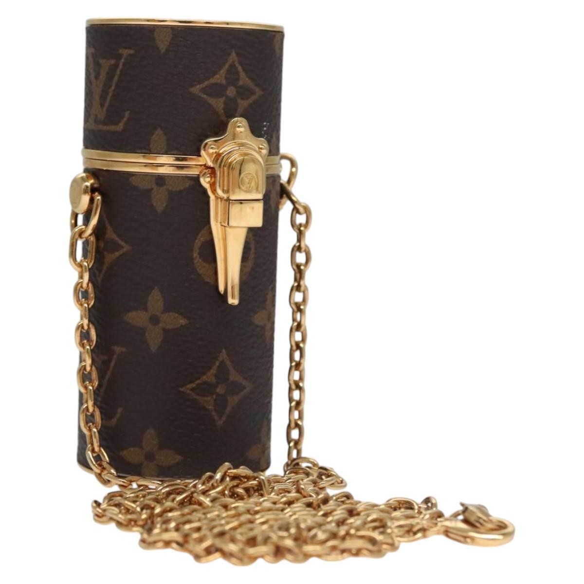 Louis Vuitton Lipstick Case on Chain Monogram Canvas, BROWN, CANVAS, Clutche & pouche