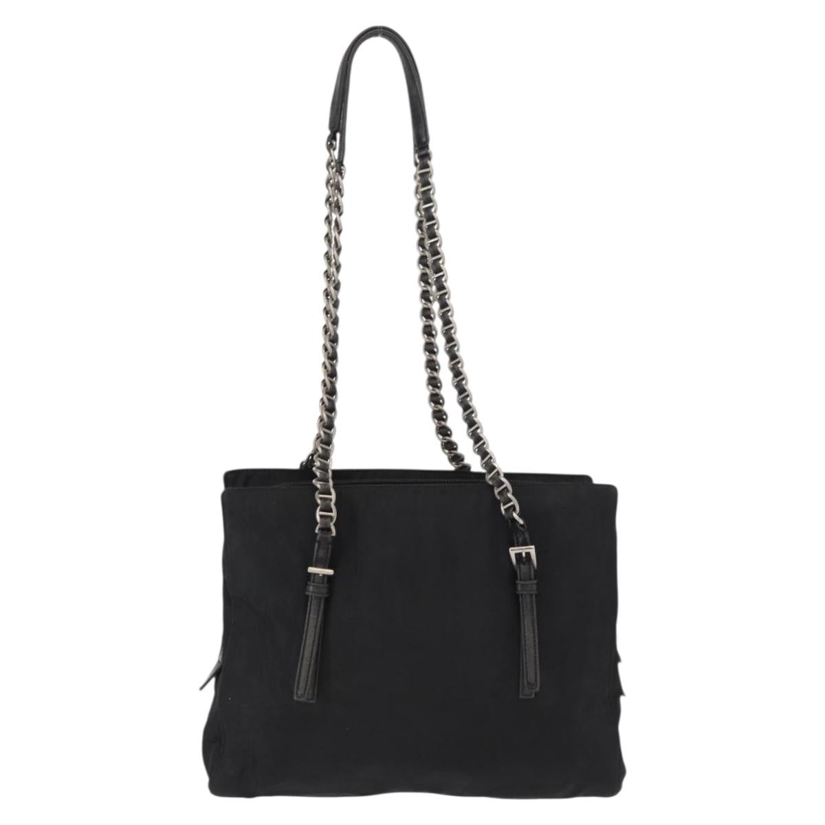 Prada Vintage Chain Shoulder Bag Tessuto, BLACK, NYLON, Shoulder bag