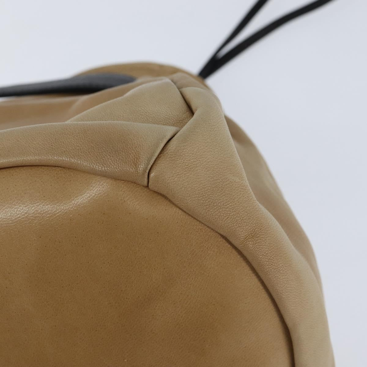 Chanel Vintage Drawstring Pouch Leather, BEIGE, LEATHER, Clutche & pouche