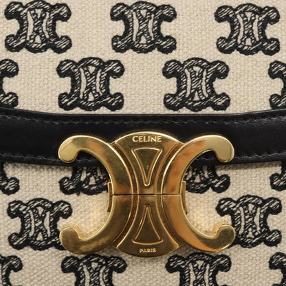 Celine Triomphe Shoulder Bag Canvas with Leather, BLACK, LEATHER, Shoulder bag