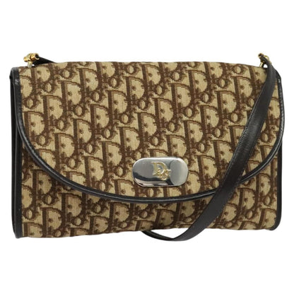 Christian Dior Vintage Flap Crossbody Bag Canvas, BROWN, CANVAS, Shoulder bag